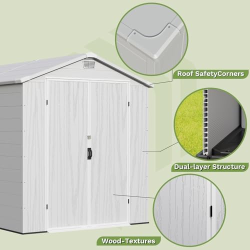 patiowell 6x8 ft resin outdoor storage shed with, side view