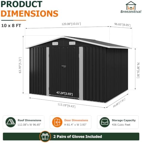 10x8ft outdoor storage shed with floor black shown in use