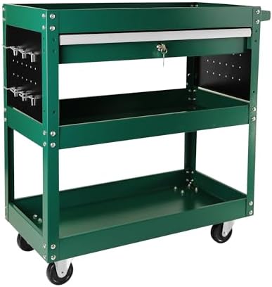 tool chest with wheels, 3-tier rolling tool box, front angle view