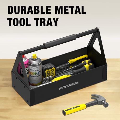unitedpower handy tool box, portable metal tote tray, side view