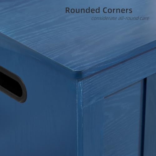 vankiley 51.2" storage chest extra large,wooden storage bench(blue) on a desk or shelf