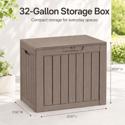 outdoor storage box resin deck box waterproof gray, close-up detail