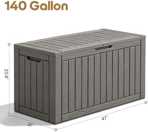 kamaboko outdoor storage box, 140 gallon deck box on a desk or shelf