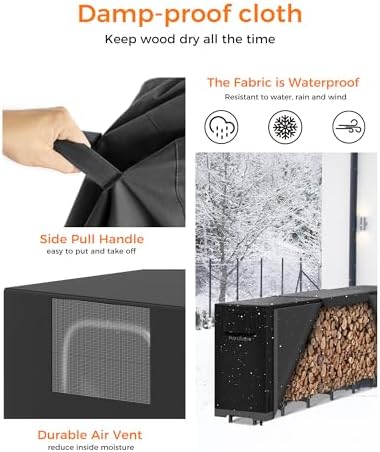 12ft firewood log rack with cover outdoor, heavy, side view