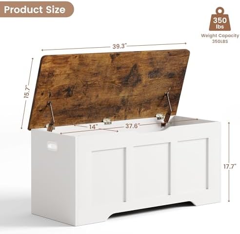 39.4" flip top wooden storage bench with 2, close-up detail