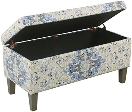 homepop 36" decorative storage bench - antiqued blue showing dimensions