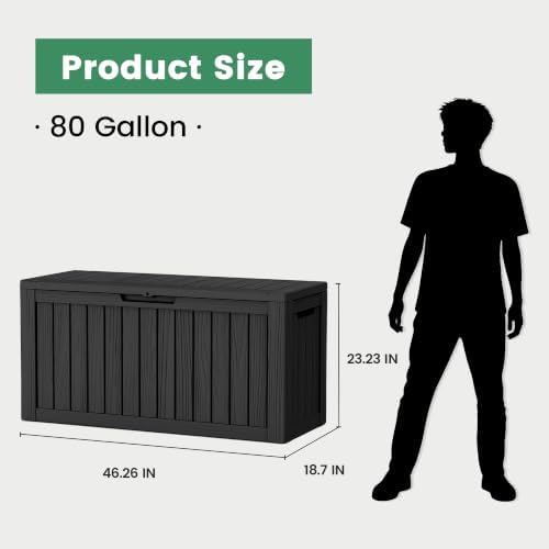 80 gallon outdoor storage box, waterproof resin deck shown in use