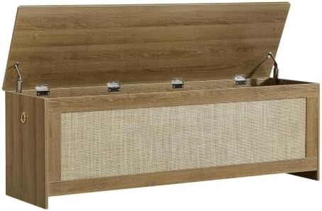 55.1" storage chest extra large,rattan storage bench(cherry brown), side view