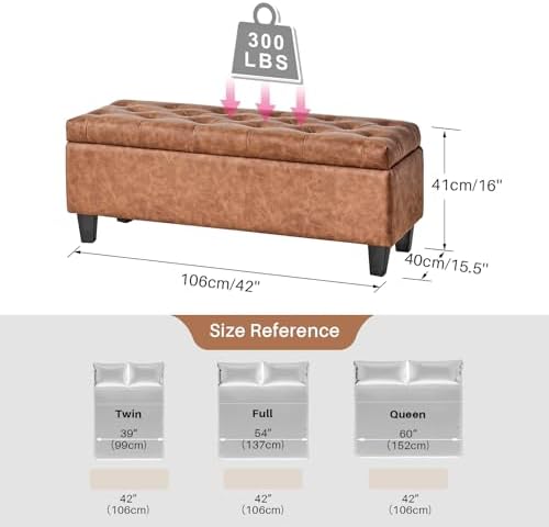 redlife 42" faux leather storage ottoman bench, end shown in use
