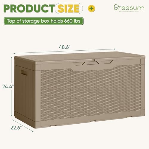 greesum outdoor storage box 100 gallon storage bin on a desk or shelf