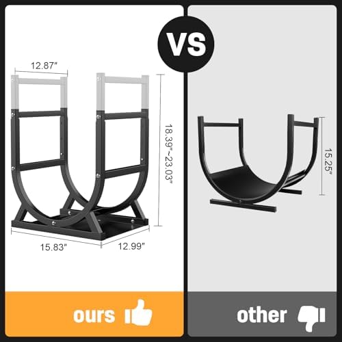 firewood rack, outdoor/indoor firewood adjustable height storage, close-up detail