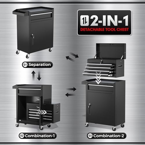 intergreat rolling tool chest, 5-drawer tool box organizer, front angle view