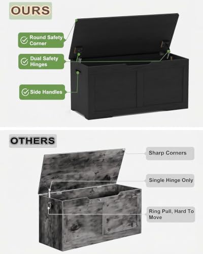timberer 31.5" storage chest with 2 safety hinges, side view
