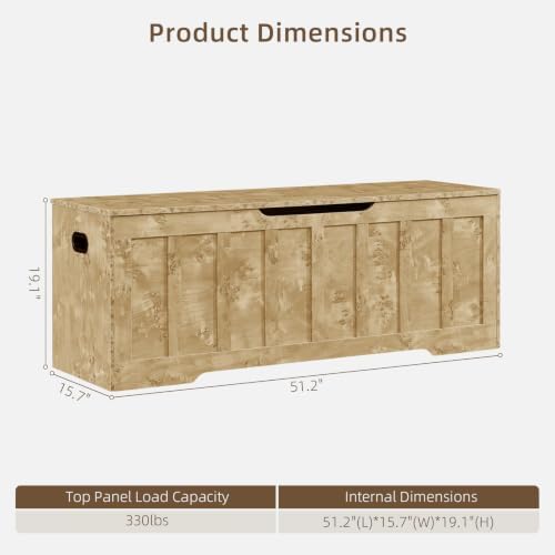 vankiley 51.2" storage chest extra large,wooden storage bench(rustic, close-up detail