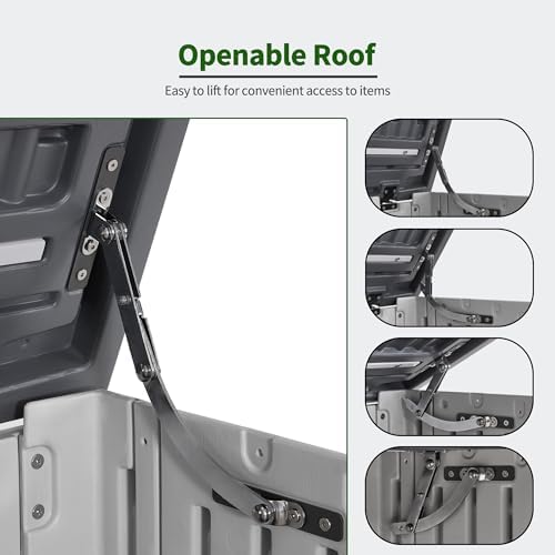 macrout 50 cu ft outdoor storage cabinet, waterproof showing dimensions