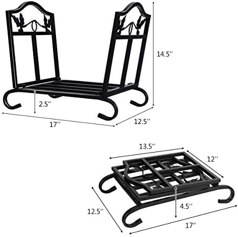goflame firewood log rack foldable, indoor outdoor firewood, side view