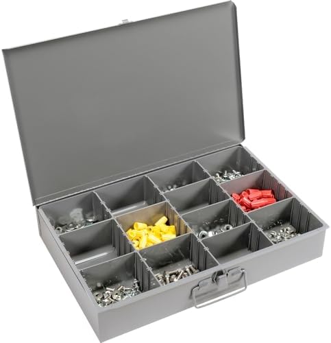 global industrial durham steel compartment box rack with, front angle view