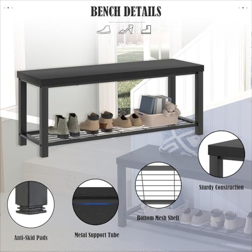 excefur entryway bench, modern wood and metal storage, package contents