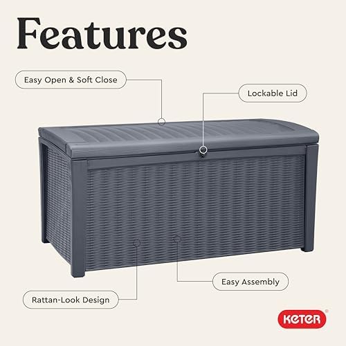 keter borneo outdoor storage deck box, 110 gallon, side view