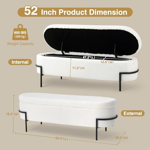 fivewillowise 52 inch sherpa storage ottoman bench,end of shown in use