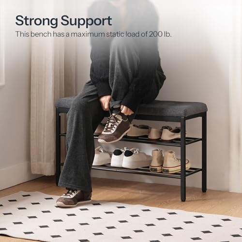hoobro shoe bench, storage bench with cushion, entryway, side view