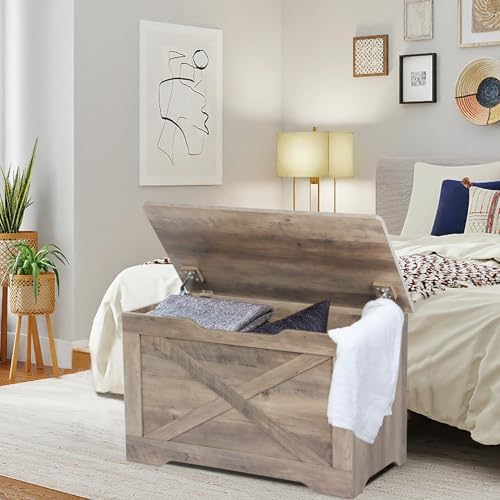timberer 31.5" storage chest, wooden storage bench, entryway shown in use