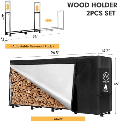 nalone 8ft outdoor firewood rack with cover&carry bag, close-up detail