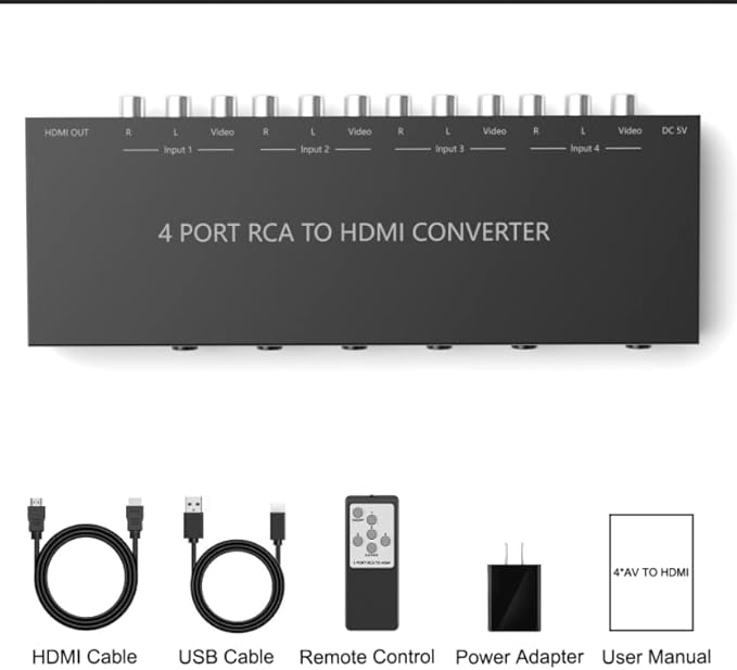 4 Port RCA to HDMI Converter 1080P/720P RCA Composite CVBS AV Switch to HDMI - Image 7