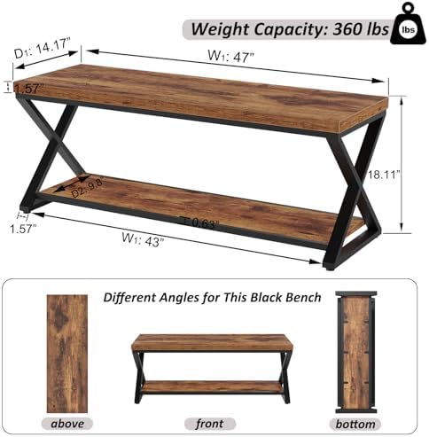 ibf rustic entryway bench with storage, rustic brown shown in use