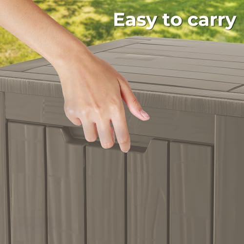 tarkari 35 gallon small waterproof outdoor storage box showing dimensions