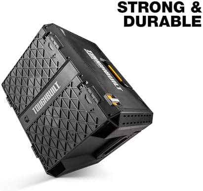 toughbuilt stacktech xl stackable tool box with lock, front angle view