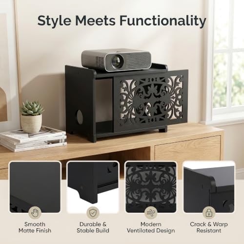 wooden wifi router hide box with cable management on a desk or shelf