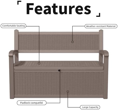 patiozen 80 gallon outdoor storage bench deck box, front angle view