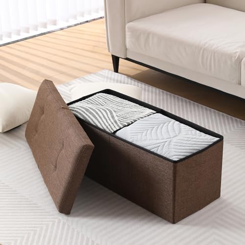 storage ottoman bench foldable footrest foot stool, 30" on a desk or shelf