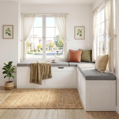63” breakfast nook bench, l shaped storage bench on a desk or shelf