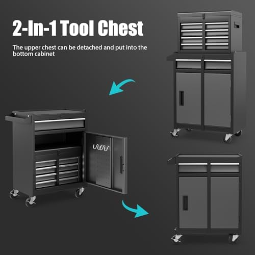 rolling tool chest, 5-drawer tool storage cabinet with, side view