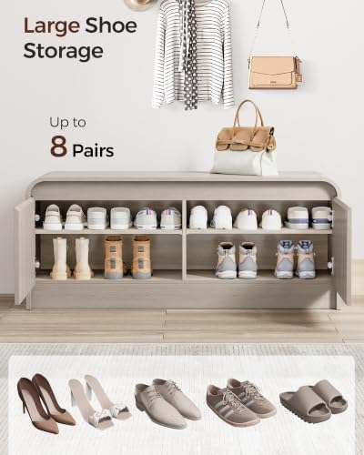 homleke modern curved entryway shoe storage bench, close-up detail