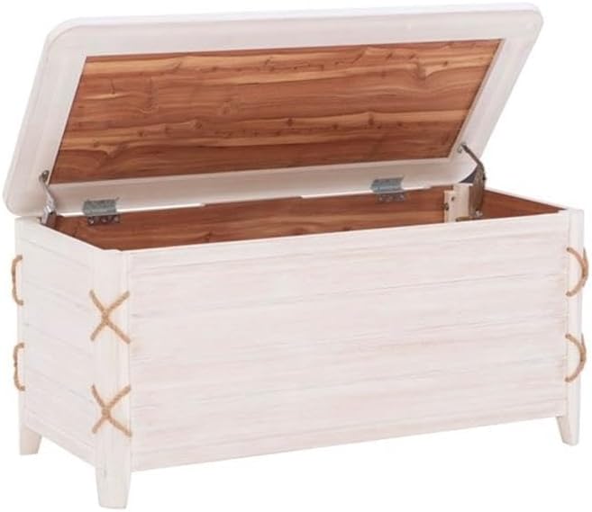 bowery hill modern wood rope storage chest, 38"x18"x18" on a desk or shelf
