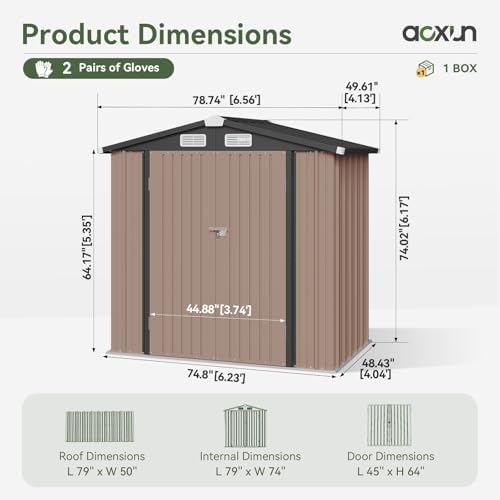 aoxun 6'x4' outdoor storage shed with base, brown shown in use