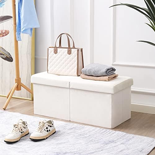 storage ottoman bench foldable footrest foot stool, 30" showing dimensions