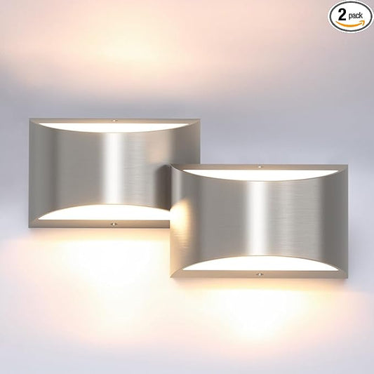 Aipsun Nickel Modern LED Wall Sconce Hardwired Indoor Wall Lights Set of 2 Up by Aipsun