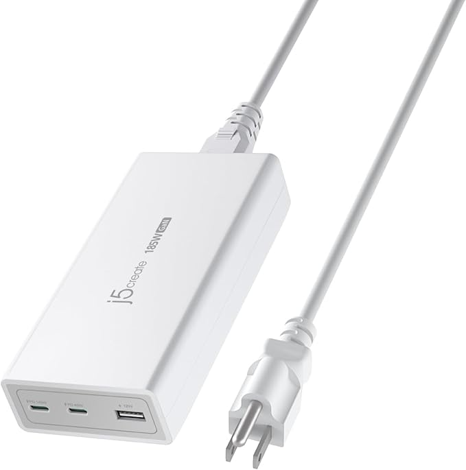 j5create 185W GaN USB-C/A 3-Port Laptop Super Charger w/Power Delivery 3.1 by j5create