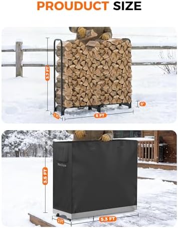 5ft firewood log rack with cover outdoor, heavy shown in use