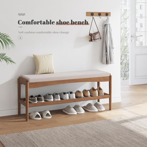 stddre shoe bench entryway bamboo 2-tier shoe rack showing dimensions