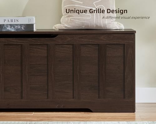 vankiley 51.2" storage chest extra large,wooden storage bench(espresso) on a desk or shelf