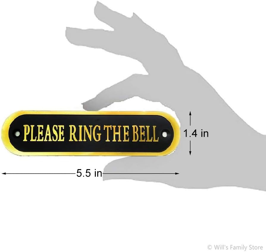 Please Ring the Bell Aluminium Doorbell Sign with Screws Black and Golden 5.5x1.4 inch
