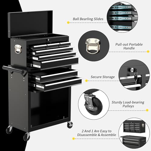8 drawer rolling tool chest, large capacity rolling, close-up detail