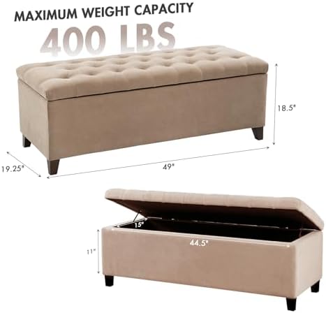 madison park 49" upholstered storage bench, button tufted, close-up detail