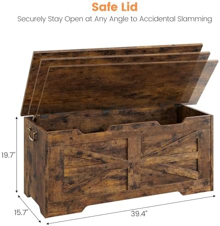idealhosue 39.4" storage chest, wooden storage bench with, close-up detail