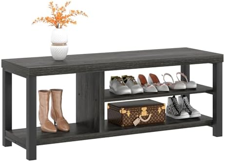 foluban entryway bench, rustic wood shoe storage bench, front angle view